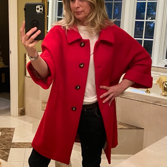 New without tags Retro 1950’s style Red wool coat made in Italy - Picture 2 of 10